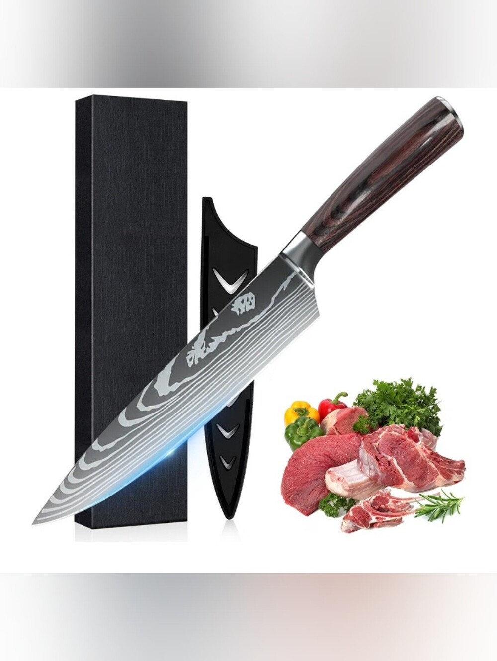 Chef Knife 8" Profsional w/ Sheath,German Stainless Steel with Ergonomic Wood